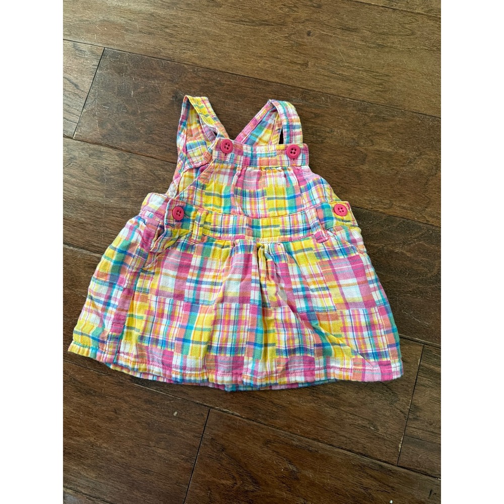 Vintage OshKosh Bgosh Baby Girl 6 Months Plaid Overall Jumper Dress‎ Pink Blue